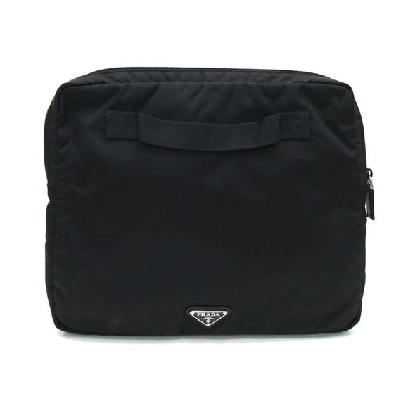 Prada clutch bag black nylon leather PC computer case women men PRADA - Picture 1 of 7